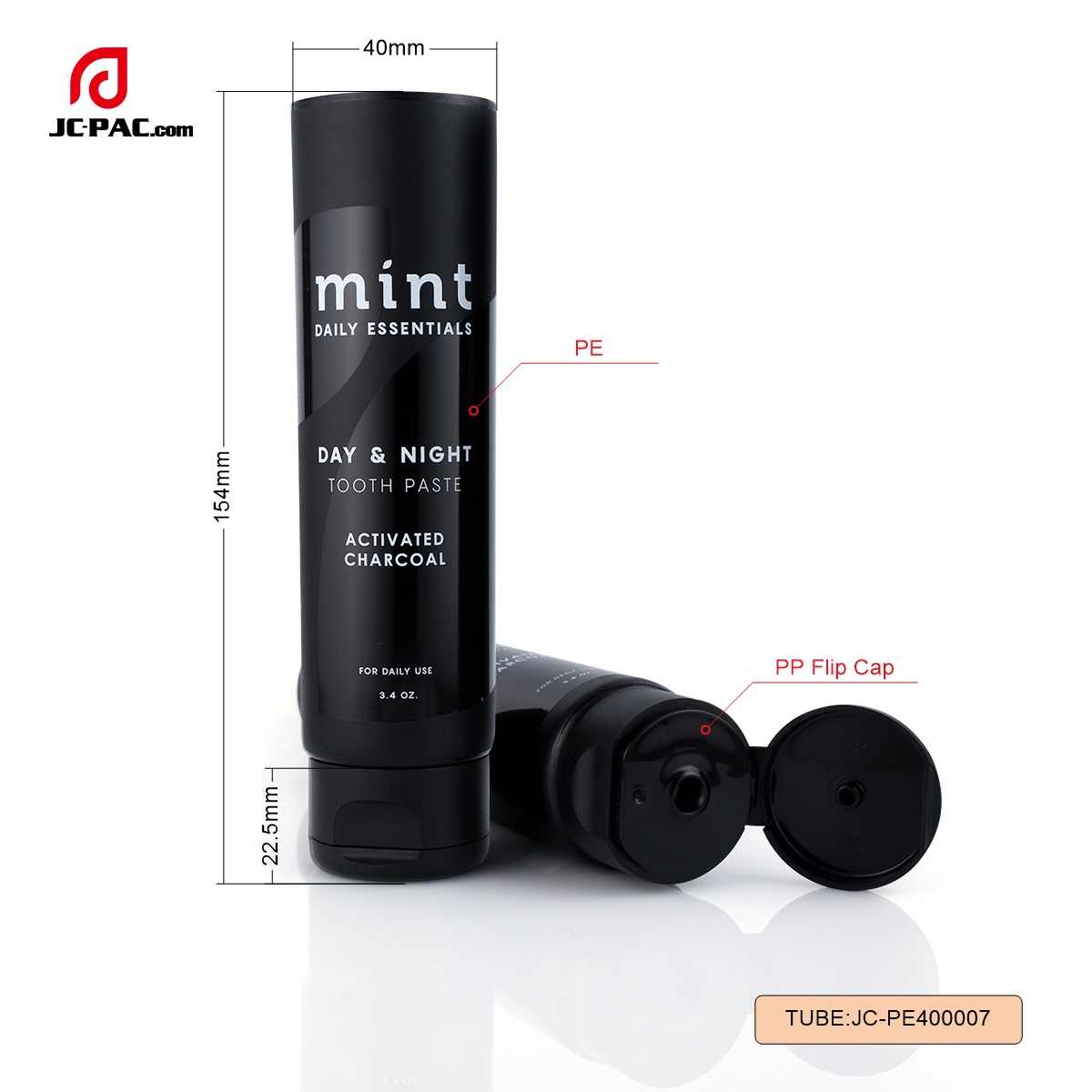 PE400007 Diameter 40mm Cosmetics 100ml Hand Cream Tube, Empty Matte Black Cosmetic Tube with Flip Top Cap