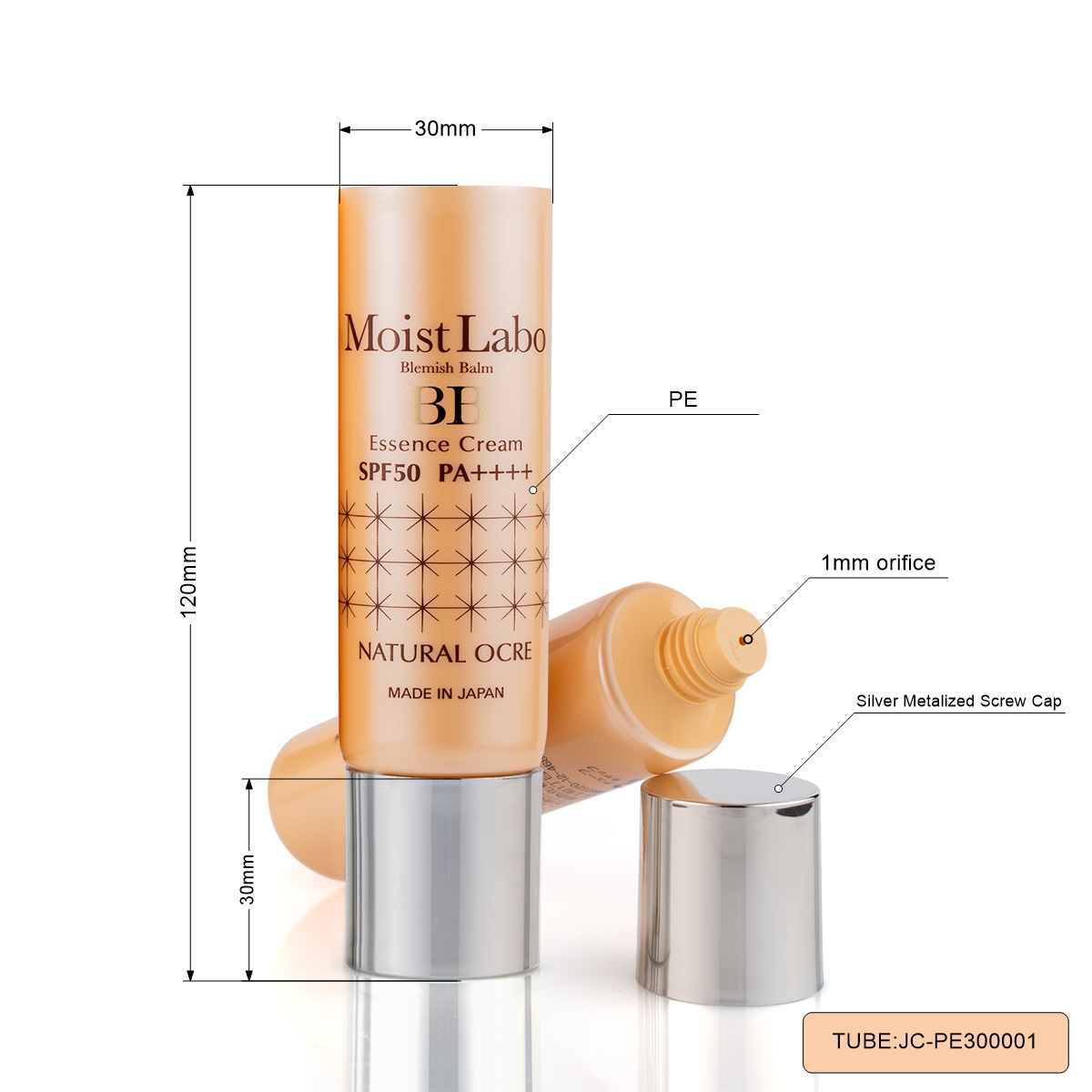 PE300050 50ml Empty Cosmetic BB Cream Tube With Silver Metalized Cap
