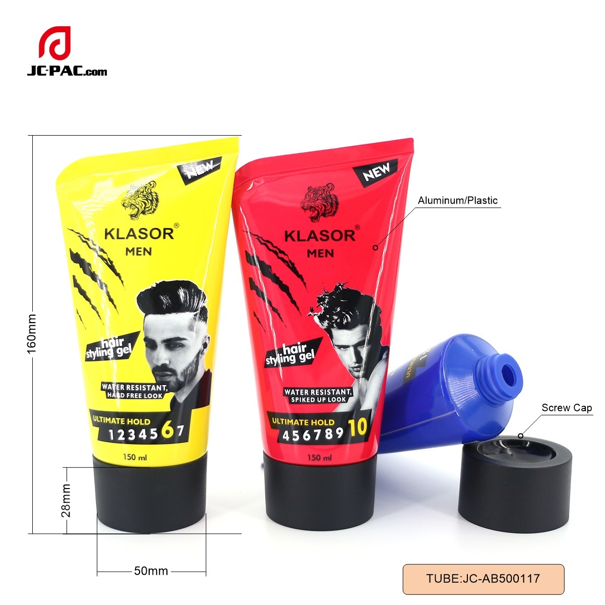 AB500117 男士头发定型啫喱软管包装，150ml 铝塑软管, 化妆品软管